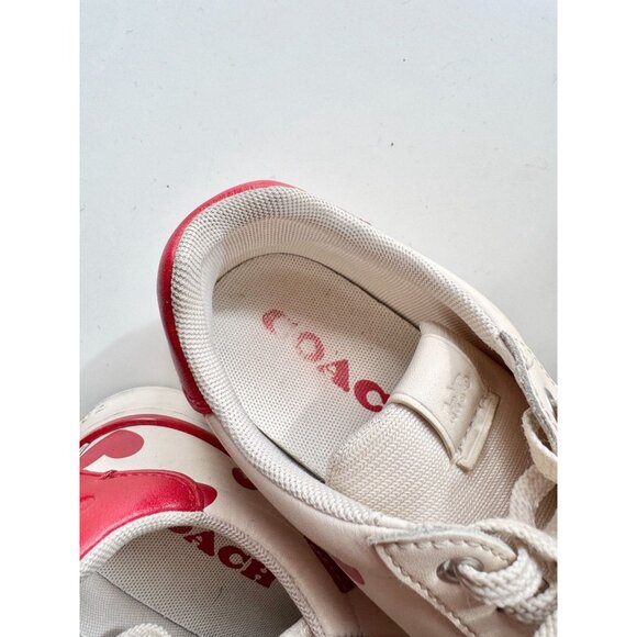 COACH Lowline Red Valentine's Day Heart Print Leather Low Top Sneakers, Size 5.5 - Picture 3 of 16